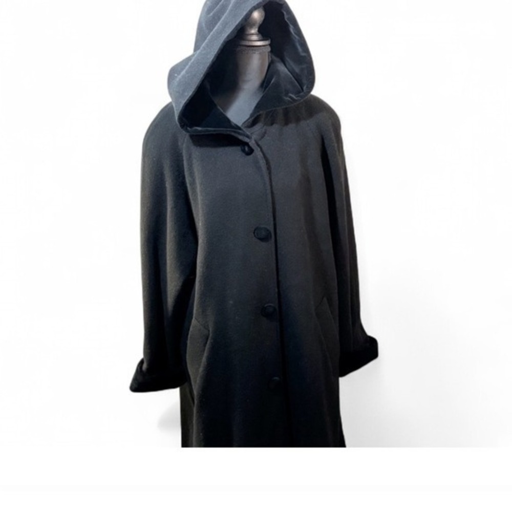 1980's Sz 14/16 Warm Vintage Wool Long Coat w/ Velvet Hood and Cuffs, WhimsyGoth